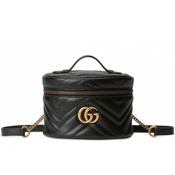Gucci New GG Marmont Black Leather Vanity Case Mini Backpack - Picture 2 of 14